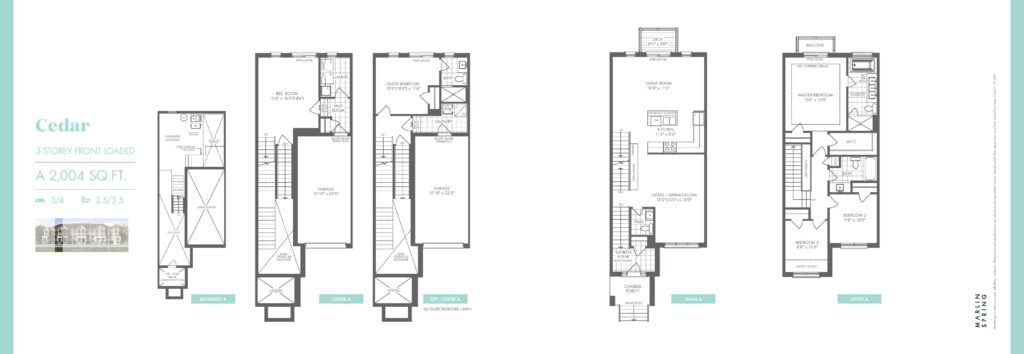 Ivylea Towns Floor Plan of 3-Storey Front Loaded Cedar End A