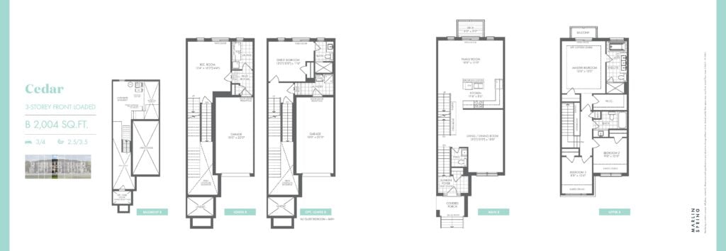 Ivylea Towns Floor Plan of 3-Storey Front Loaded Cedar End B